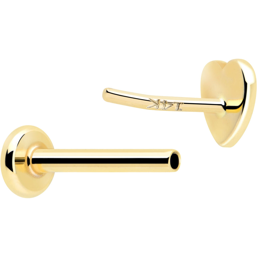 14k Solid Yellow Gold 3mm Heart Threadless Push In Flat Back Stud