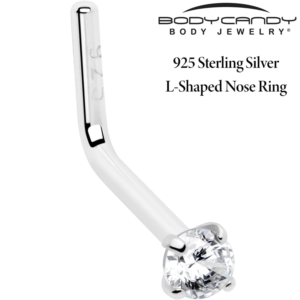 20G Gold Plated 925 Sterling Silver 2mm CZ L-Shape Nose Ring