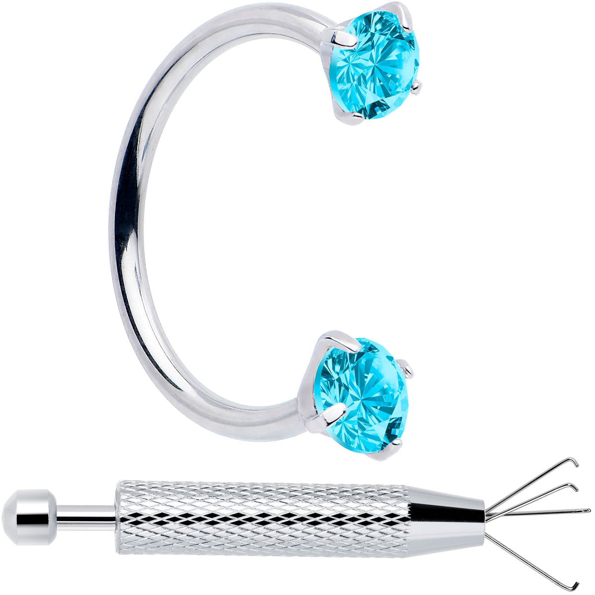 Double Gem Horseshoe Nose Ring Kit with Ball Grabber