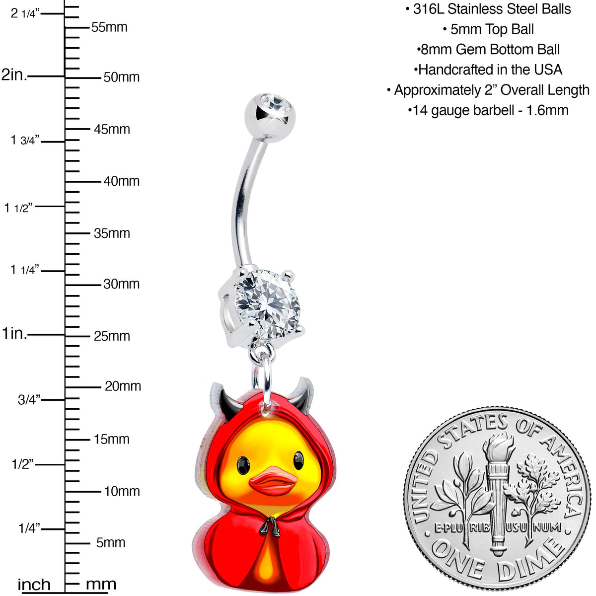 Clear Gem Hot Litle Devil Duck Dangle Belly Ring by Onyx O